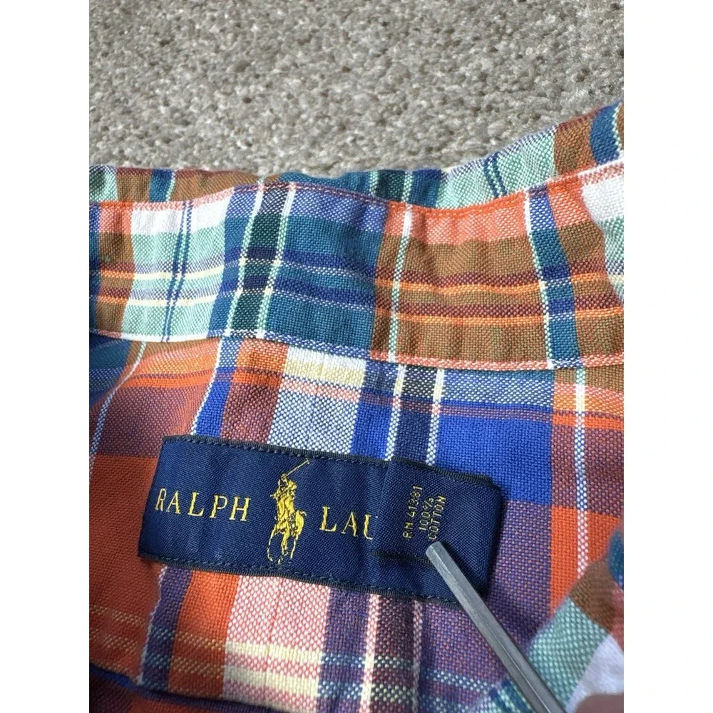 Polo Ralph Lauren Men's XXL 2XL Button Down Shirt Long Sleeve Plaid Orange Blue